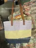 Bolsa Tote Nova Cor Risca Comércio Exterior Bolsa de Ombro Fresca Artística Bolsa de Ombro de Palha com Corda de Cânhamo Cor Doce