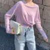 Camisa de Manga Larga de Seda de Hielo Delgada de Color Sólido para Protección Solar para Mujer, Nuevo Estilo de Verano, Camisa Base Morada Holgada y Transpirable Ins