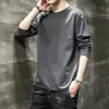 [Destaque] Camiseta Fina de Manga Longa de Outono para Homens, Elástica, Secagem Rápida, Caimento Solto, Camiseta Básica Casual Tendência com Gola Redonda
