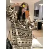 Pijama feminino de fleece coral, design retrô estilo coreano outono/inverno, roupão com capuz espesso, roupa de casa quente, atacado para vendas transfronteiriças