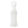 Moda Feminina Nova Primavera 2026 Estilo Europeu e Americano Sexy Hot Girl Cor Sólida Slim Fit Vestido com Alça de Espinha de Peixe