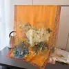 Lenço de Seda Grande Longo Estampado de Flores de Peônia Corte Primavera e Verão Xale de Viagem de Alta Qualidade Lenço Feminino Turban Protetor Solar