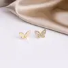 Brincos de Borboleta com Zircônia Microincrustada Agulha de Prata Lindo Brilho Totalmente Diamantado Luxo Leve Pequeno Estilo Chanel Luxo Elegante Curto Exquisite Joia de Orelha