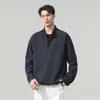 Moletom casual com gola alta para homens, top versátil de manga longa solto para outono, peça unicolor jovem e moderna para uso diário