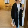 Casaco de Outono e Inverno Estilo Coreano Estilo Preguiçoso Tamanho Grande para Meninas Gordas, Cardigã de Tricô Solto de Comprimento Médio, Roupas Femininas da Moda