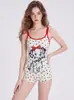 Traje de baño de una pieza para mujer, estilo lindo, estampado de dibujos animados, tirantes finos, diseño de lunares, corte reductor, adecuado para aguas termales y natación competitiva