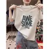 Camiseta de Manga Corta para Mujer Color Gris de Algodón Puro con Cuello Redondo y Hombro Derecho 2026 Nuevo Estilo Moda y Adelgazante que Reduce la Edad para Primavera y Verano