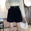 Shorts Negros de Pierna Ancha Estilo Hong Kong para Mujer, Shorts de Pana A-Line Adelgazantes de Cintura Alta, Shorts Casuales Petite para Botas