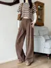 Pantalones de pana anchos para mujer, nuevo estilo otoño/invierno, de cintura alta, corte holgado, caída fluida, pantalones rectos casuales, adecuados para figuras petite, pantalones de traje relajados y elegantes