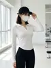 Camiseta de Manga Larga para Mujer con Solapas, Estilo 'Hot Girl' Otoño e Invierno, Ajustada Sexy con Cuello Polo, Top Corto con Dobladillo en Forma de U, Camiseta Básica para Chica Joven