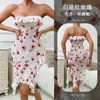 Mufei Estilo Europeo y Americano Transfronterizo Vestido de Noche Sexy sin Tirantes con Estampado de Rosas, Malla con Volantes, Huecos, Ajustado Bodycon 783