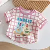 Ropa de Verano Nueva de Dibujos Animados Elegante para Niñas Ropa de Verano para Bebés y Niños Camiseta Top de Manga Corta Estampada con Retazos de Lunares Capa Base