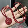 Collar con Colgante de Cinabrio Barriga Grande Maitreya Calabaza Oro Púrpura Mineral Crudo Natural Arena Roja Arena Púrpura Cadena de Lana Colgante