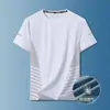 Camiseta de verano casual de cuello redondo holgada de malla de seda helada, secado rápido, transpirable, fresca, versátil, de manga corta para hombre