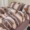 Juego de ropa de cama retro de dibujos animados de cuatro piezas de algodón puro cepillado, ropa de cama 100% algodón, funda de edredón, juego de tres piezas para dormitorio individual con sábana bajera