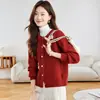Suéter Tejido Rojo Artístico de Nuevo Estilo Otoño e Invierno para Mujer 2025, Estilo Estudiante, Fresco y Sencillo