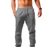 Pantalones Deportivos Casuales Europeos y Americanos Transfronterizos 2023 para Hombre Versátiles de Algodón Lino Holgados Transpirables Largos de Color Sólido Simples Pantalones para Hombre