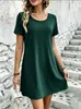 Vestido corto de manga corta para mujer, color liso, corte holgado, cuello redondo, línea A, corto, hecho a medida según dibujos y muestras de comercio exterior