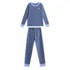 Pijama de bloques de color para otoño e invierno para niños, ropa de casa para niños, conjunto de ropa interior térmica para niñas, suéter de algodón de capa base