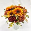 Flores Artificiais de Girassol e Peônia Amazon Transfronteiriças para Decorações de Outono e Halloween, Adereços para Decoração de Casa e Sala de Estar, Arranjos de Flores