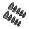 24 Peças de Unhas Postiças Pretas Gato de Olho Formato Amêndoa, Simples e Estilosas, Pontas de Unha Removíveis, Pontas de Unha Postiça Quentes e Vendidas Transfronteiriças