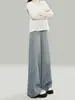 Calça jeans feminina azul claro wide leg 2026 verão cintura alta modeladora versátil solta retro com caimento pantalona reta