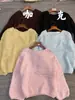 Suéter delicado de lantejoulas estilo coreano para mulheres, nova coleção outono e inverno, top de tricô macio e solto com mangas bufantes, efeito emagrecedor, estilo pullover