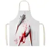 Saia com Atmosfera de Terror de Halloween Padrão de Caveira Manchas de Sangue Sem Mangas Decote Halter Avental Anti-Sujeira Cozinha Assar