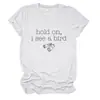 Espere, Vejo um Pássaro Amazon Ebay Site Independente Moda Casual Feminina Camiseta de Gola Redonda Manga Curta