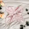 Bufanda Cuadrada de Satén Rosa Perlado de Alta Gama para el Cabello para Mujeres con Cuerda Elegante Cuadrada para Cola de Caballo Baja Diadema