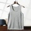 Camiseta de punto de cachemira lisa para hombre con cuello en U y doce puntadas, sin mangas, capa interior, cómoda, amigable con la piel, jersey