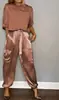 Conjunto de dos piezas de top y pantalón de media manga de satén liso para mujer, de Amazon Independent Station, de moda transfronteriza europea y americana, 2024