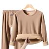 [Grueso de Pelo de Camello] Ropa Interior Térmica de Otoño e Invierno Cuello Redondo Traje para Hombre y Mujer con forro polar Engrosado a Prueba de Frío Ropa y Pantalones de Otoño
