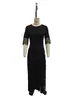 Vestido de Patchwork de Encaje Negro Transfronterizo 2026 Cuello Redondo Manga Media Abertura Lateral Dobladillo de Encaje Estilo Vacacional Ropa para Mujer