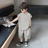 Conjunto de Verano para Niños 2026 Nuevo Estilo Coreano Camisa a Cuadros Conjunto de Dos Piezas para Niños Ropa de Verano a la Moda