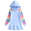 2026 Primavera e Outono Novo Algodão Desenho Animado Arco-Íris Vestido de Menina Moletom com Capuz de Manga Comprida Infantil Vestido de Princesa