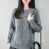 Suéter de tricô de algodão puro jacquard casual estilo francês para mulheres, solto, grosso, emagrecedor, quente, camada base, suéter com padrão argyle