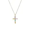 Colar Feminino Colorido Zircônia Joias Design de Nicho Pingente Cruz Completo em Diamante Colar Corrente de Clavícula em Aço Inoxidável