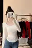 Nuevo Top Sexy de Otoño Temprano de Encaje Puro con Hombro Derecho, Cuello en U, Empalme de Encaje, Manga Larga, Ajustado, Todo en Uno con Almohadilla en el Pecho