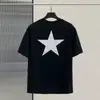Camiseta de Manga Corta Redonda Doble Línea Niebla para Hombre Essentials Estrella de Cinco Puntas Marca de Moda High Street Holgada Camiseta de Pareja Verano