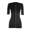 Vestido de Verano para Mujer con Estilo Europeo, Moderno, Elegante, de Temperamento, Manga Corta, Ceñido a la Cintura, de Botones, Cuello Redondo, para el Trabajo