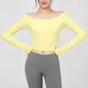 Ropa Exterior Deportiva de Manga Larga Ajustada para Mujer, Top para Yoga y Fitness, Camiseta de Running, de Venta Caliente Primavera y Verano, Hombros Descubiertos, Cierre de Corbata en el Pecho
