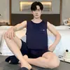 Pijama para Hombre de Modal, Chaleco y Shorts de Verano, Tallas Grandes de Verano Sin Mangas, Ropa de Casa de Alta Gama Set de Dos Piezas