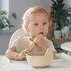 Conjunto de Louça de Silicone Infantil Transfronteiriço Babador Prato Tigela Colher Garfo Copo de Água Copo com Canudo Conjunto de 8 Peças
