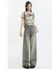 Pantalones Anchos Lavados Vintage para Mujer Otoño Nuevo Cintura Alta Tubo Recto Adelgazantes Sueltos Tubo Recto Borde Recto Pantalones de Trapeador