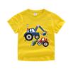 Camiseta de Verão de Manga Curta para Meninos com Estampa de Escavadeira de Desenho Animado, Top de Manga Curta 100% Algodão, Fornecimento Direto da Fábrica de Origem