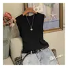 Chaleco de Verano para Mujer Ropa Exterior Seda de Hielo Color Sólido Tejido Cuello Redondo Sin Mangas Top Base Adelgazante Versátil