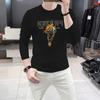 Camiseta de Manga Larga para Hombre de Moda Primavera y Otoño Estampado Digital de Diamantes Calientes Cabeza de Tigre Dominante Camiseta Básica para Hombre Top de Cuello Redondo