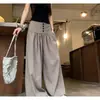 Calças Casuais de Cintura Alta com Pregas e Pernas Largas para Mulheres, com Estilo Relaxado, Preguiçoso e Caimento Fluido, Calças Lanterna para Pessoas Altas, Comprimento Estendido
