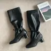 Botas Altas Chuyuji 2026 Primavera y Otoño Estilo Nuevo Punta Redonda con Cordones Versátiles Hasta la Rodilla con Tacón Grueso y Superficie Suave